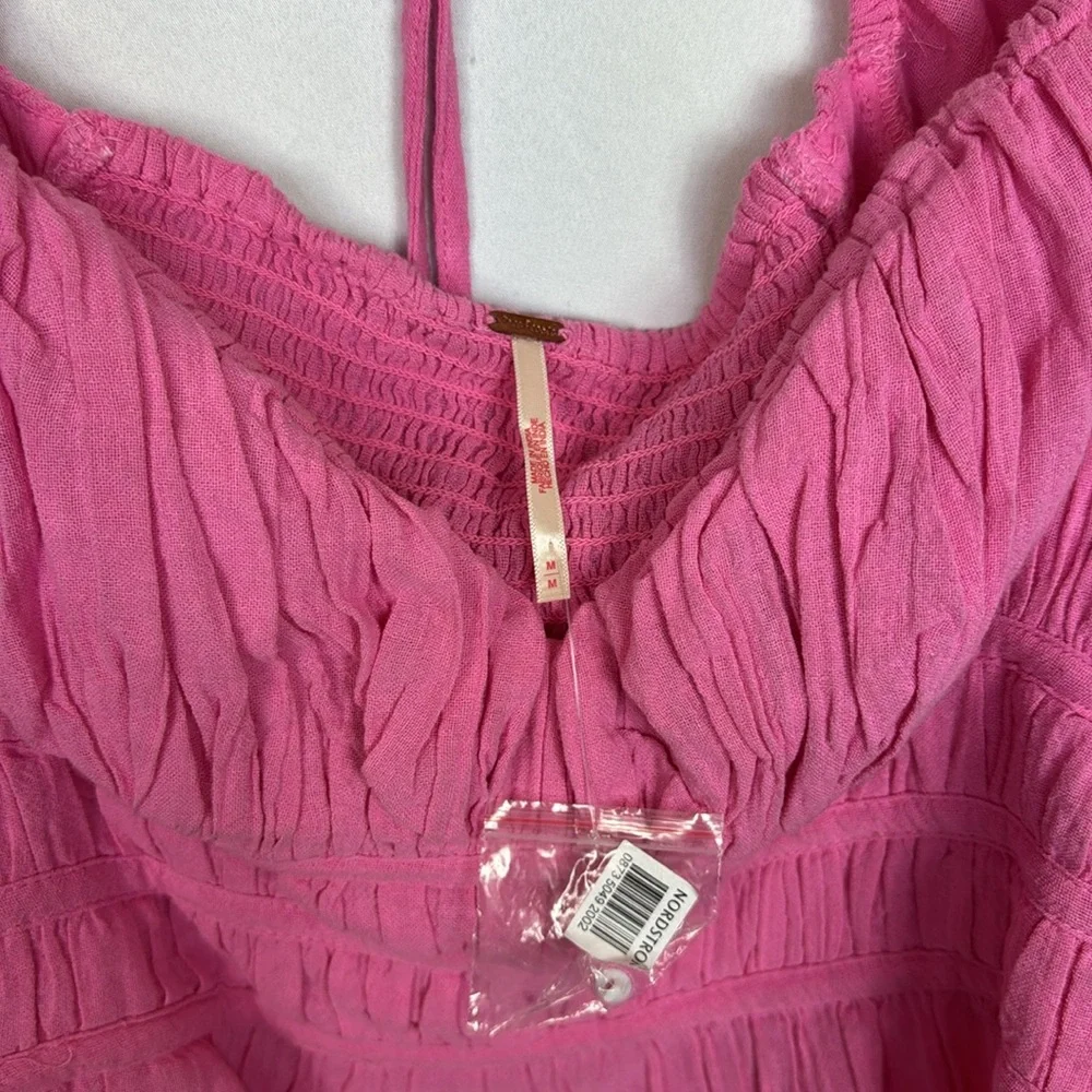 Free People Women’s Top Chloe Aurora Pink Smoked Tie Back Size M Long‎ Sleeve